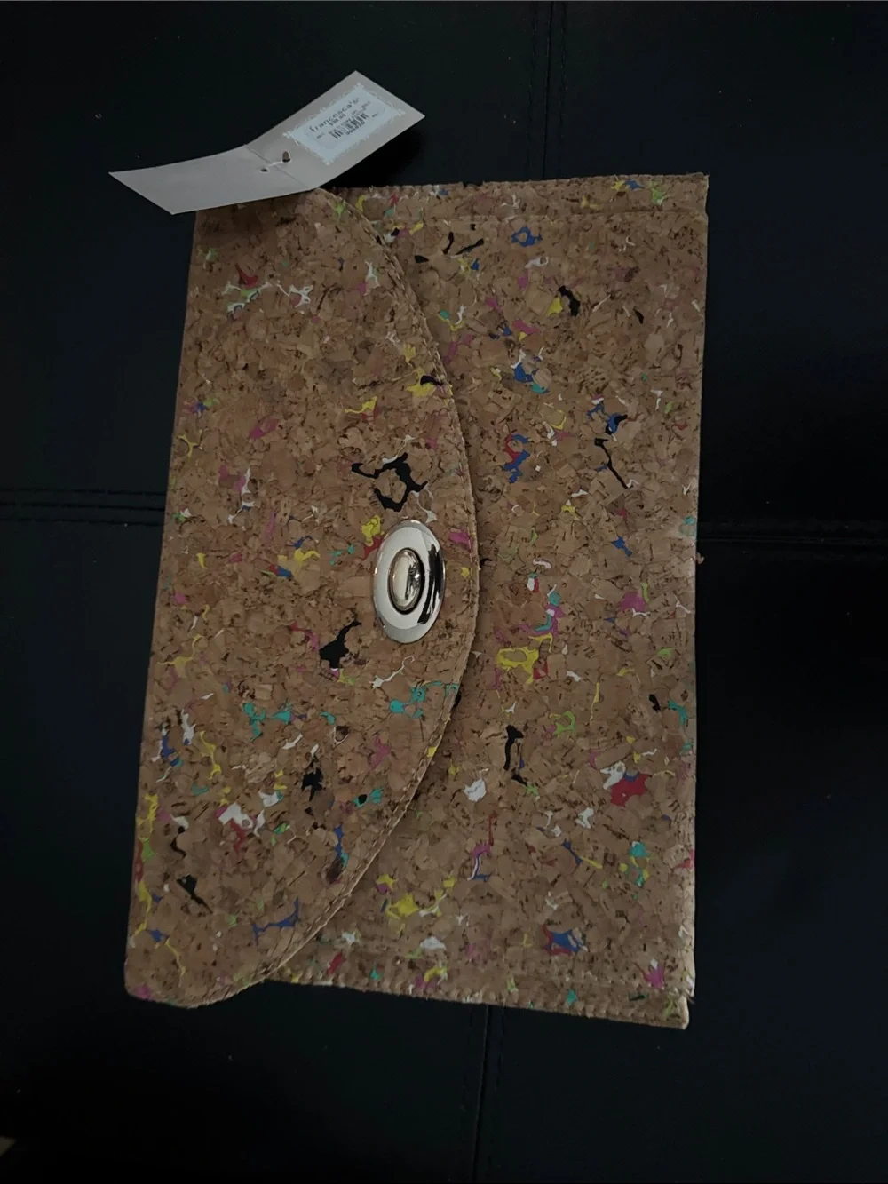 Street Level Cork Envelope Clutch with Multicolor Speckles